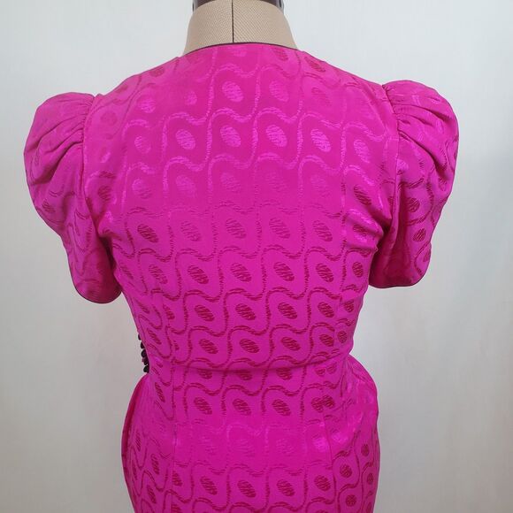 Vintage Silk Studio Women’s Wrap Dress Size 4 Silk Hot Pink Black Short Sleeve - Picture 6 of 12